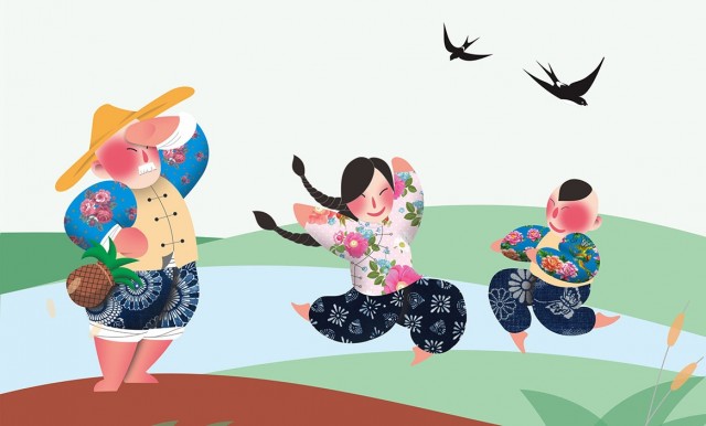 原阳大米水牛稻插画设计