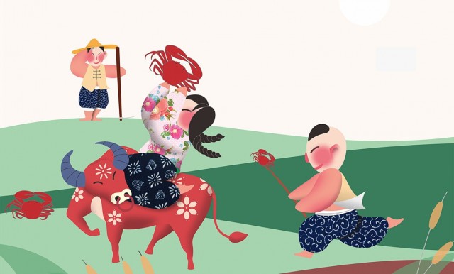 原阳大米水牛稻插画设计1