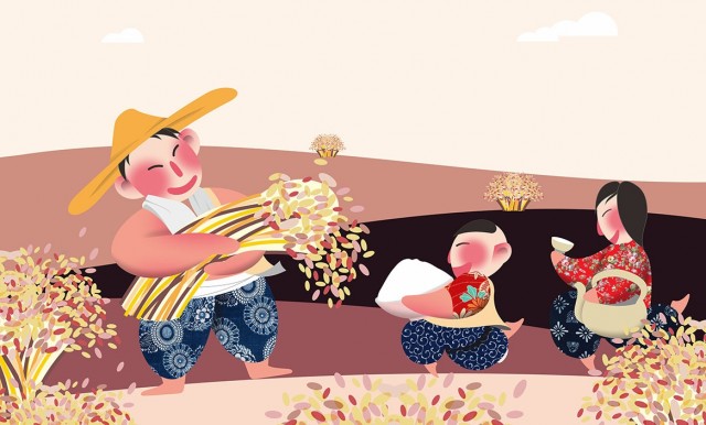 原阳大米水牛稻插画设计2