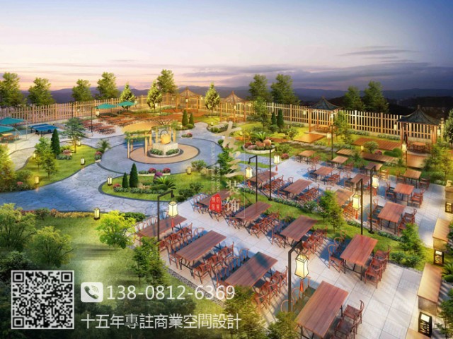 整体的布局是前花园作为等待区域，一楼大厅具备收银、散座就餐、凉菜间、小吃间、操作间、酒水展示库房，二楼有包间和散座的就餐区域、操作间、三楼主要是办公区域和接待贵宾用的场所，后花园有搭建部分和敞开的部分，敞开部分有散座和亭子的摆设。