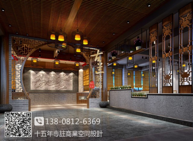 设计的风格定位为新中式，里面带点川西文化，设计元素我们采用青灰色、原始木纹颜色、白色墙体、红色点缀，门头有点大气又不失亲民.