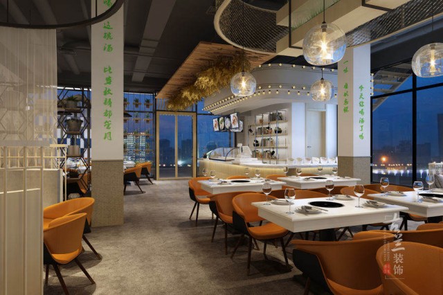 项目说明：该项目是一家连锁火锅店。该项目旗下有3个餐饮品牌，火锅店、汤锅店和面食，都是由我们公司来为其设计，之前找到我们公司认可了我们公司的理念和设计实力。达成合作后客户短短时间就铺开了很多家店，在汤锅店设计上我们门头造型吸引客户，室内以简洁明亮为主，因门口有树的遮挡，所以在灯光设计上一定要明亮。