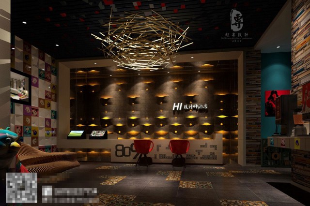 （绵阳酒店设计公司-HI设计师酒店大厅设计）步入大堂，回忆杀的氛围扑面而来，鸟巢状的灯、温和的灯光为整个大厅空间塑造了一个温暖的空间。