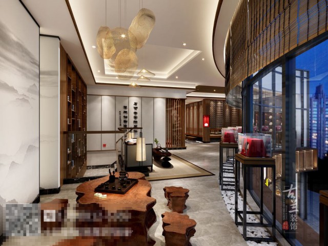 中式茶房书卷墨香，明式桌椅，静静营建满室暖香，怎一个香字了得，这一屋温馨灯光，在静静守望伊人发香。简练的中式理念，小间雅室洁净而无瑕，青花古瓷，安静的古画，风轻浅绿帘动，满窗花影幢幢，诗意岁月，韶光永久。
