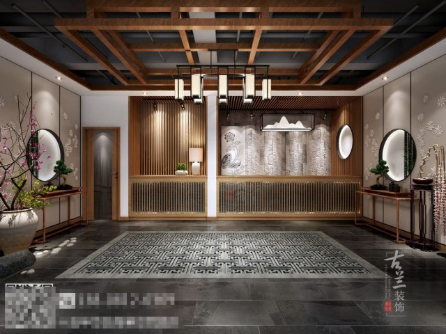 “半壁山房待明月，一盏清茶酬知音。” 规避了浓墨重彩装修的书房，仅用轻描淡写的山水实物画就表达出了主人的心境。一切的中式装修点缀的适可而止，既不烦闷，也不浮躁，满满诗意的空间里弥漫着清幽浓艳的书香味。