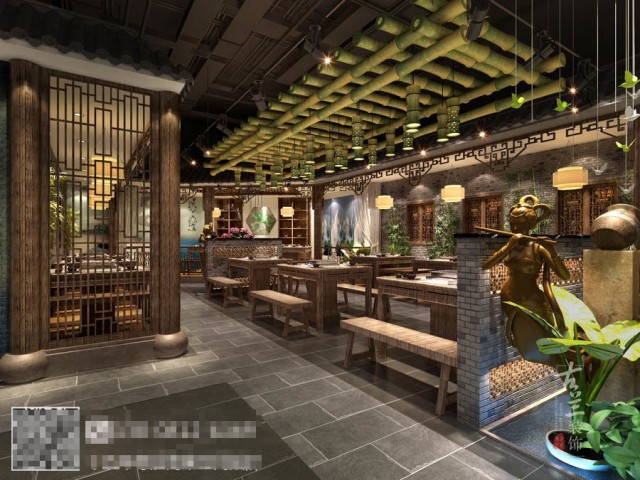 设计师根据现场格局融入了”有氧餐厅”的概念。以干净、真实的自然荷塘景色来打造我们的园林式的就餐环境和视觉真享受。