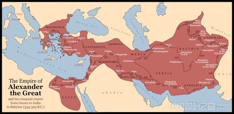 此外,亚历山大的帝国——从希腊到印度——总计
