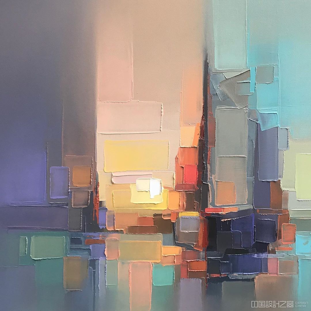 这位艺术家创作的抽象城市油画会"发光"