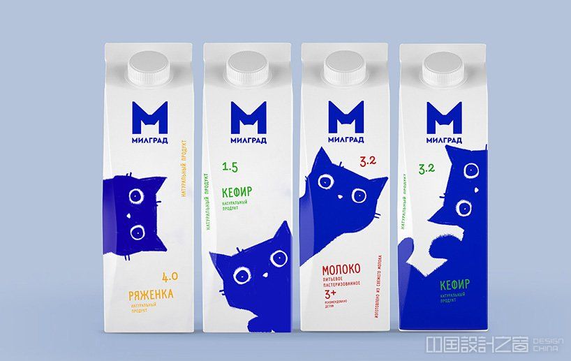 这只可爱的蓝猫"跑到"俄罗斯的牛奶包装盒上了!-设计